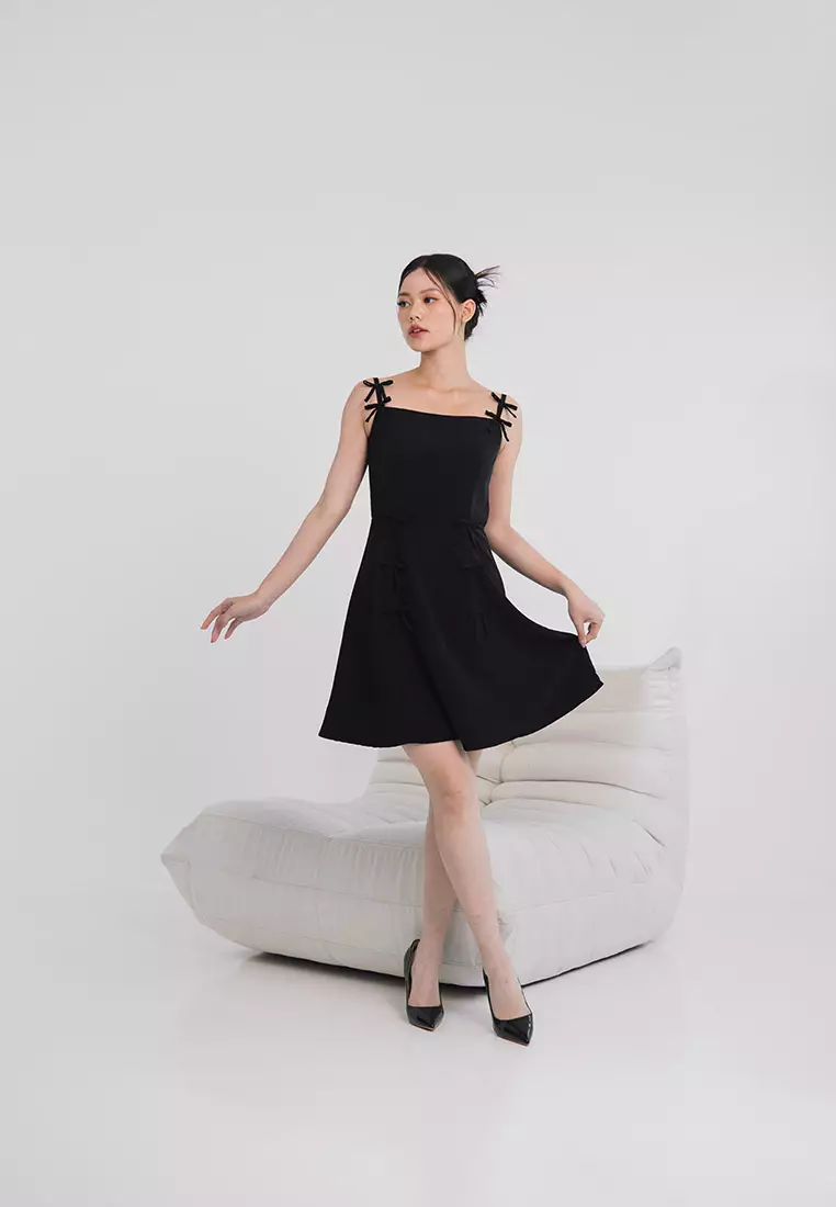 Monet Bow Mini Dress in Black