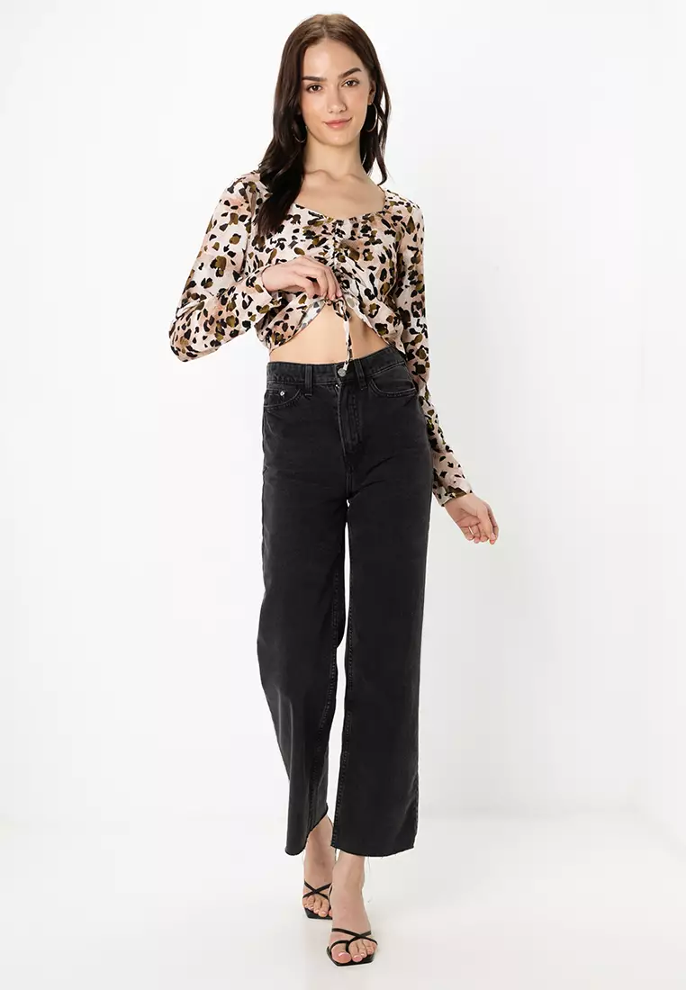 Inga Long Sleeves Ruched Crop Top