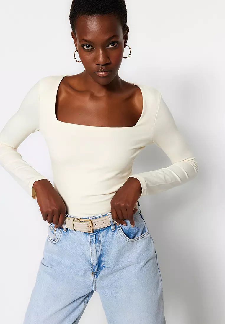 Square Neck Knit Blouse