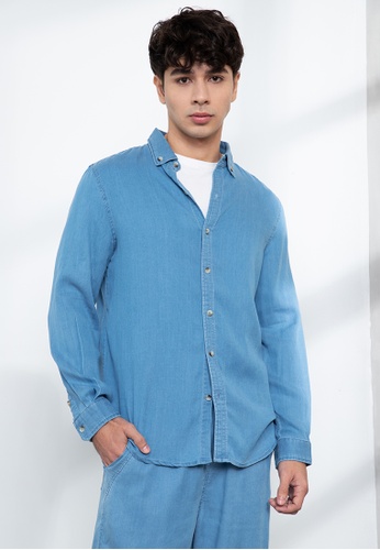 Origin by Zalora blue Oversized Shirt made from Tencel 22478AAA78483BGS_1