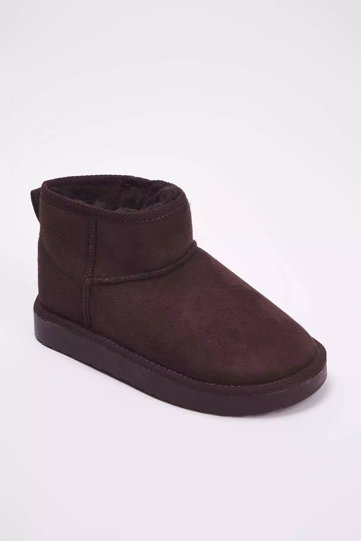 Trendyol Dark Brown Fur Inside Round Toe Flat Heeled Women'S Boots Takaw26Bo00001