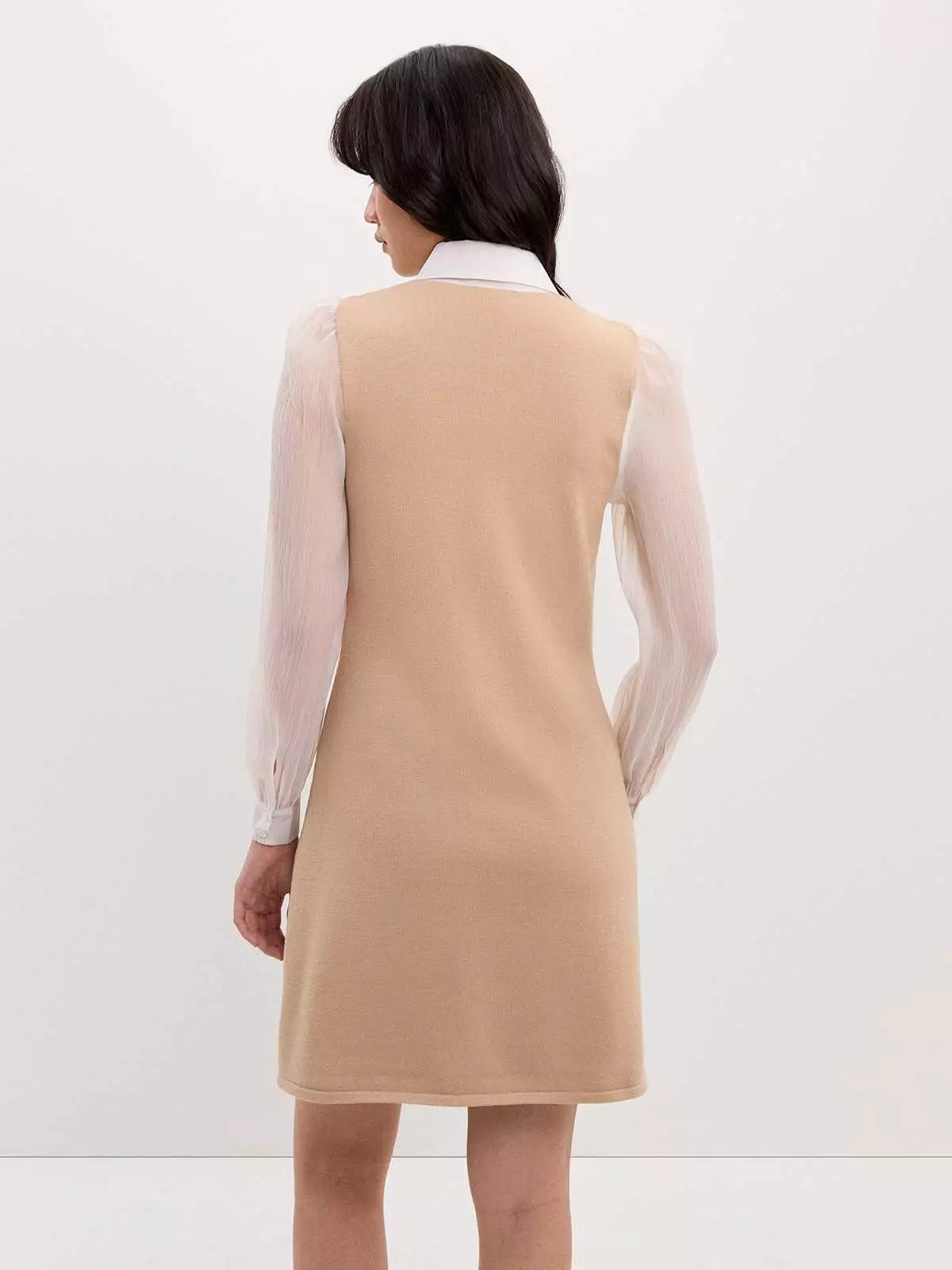Contrast Sleeves Dress - Beige