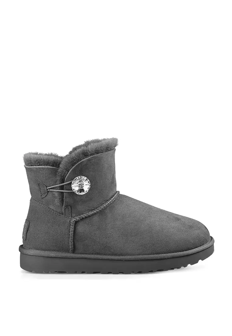 Buy UGG UGG Women s Mini Bailey Button Bling Boot Grey 1016554