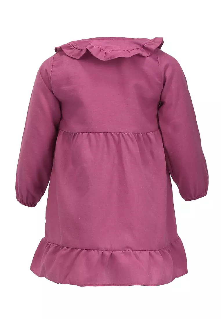 Bianca Dress Kasual Anak Perempuan Motif Polos Kids Tunik Lengan Panjang Material Cotton ORIGINAL - Dusty Pink