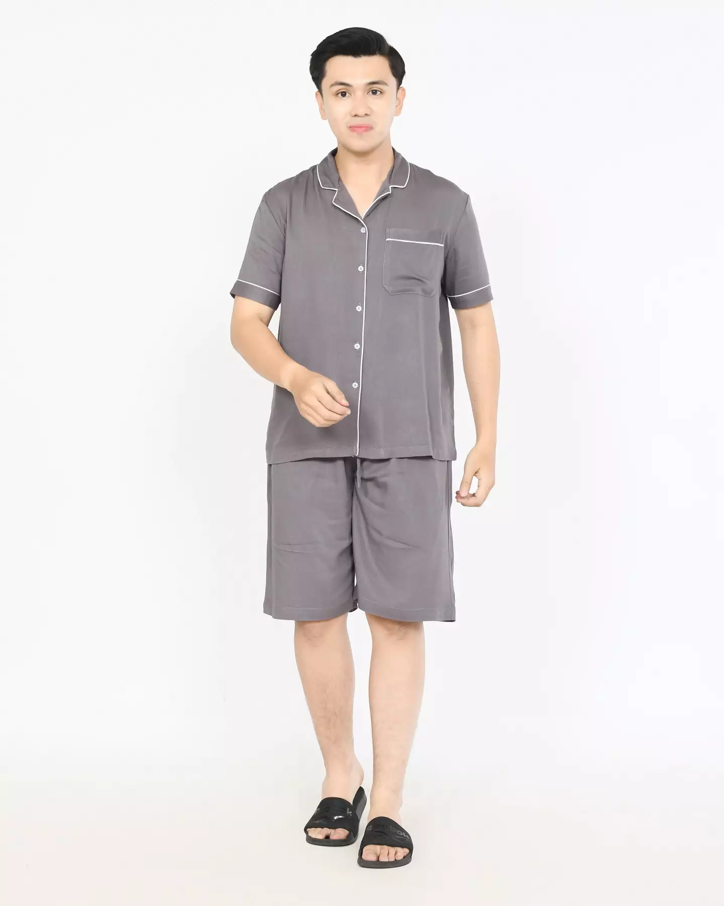 Setelan Piyama Lengan Pendek Dio [ABU-ABU] Baju Tidur Katun Pria Size L-XXL Polos