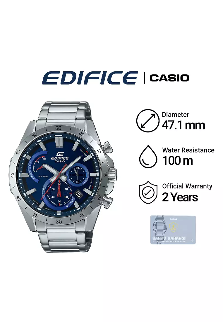 Casio Edifice Chronograph EFR-573D-2AV Jam Tangan Analog Pria Blue Dial - Silver Stainless Steel