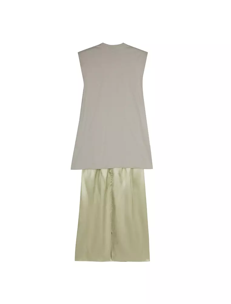 短款拼接無袖連衣裙