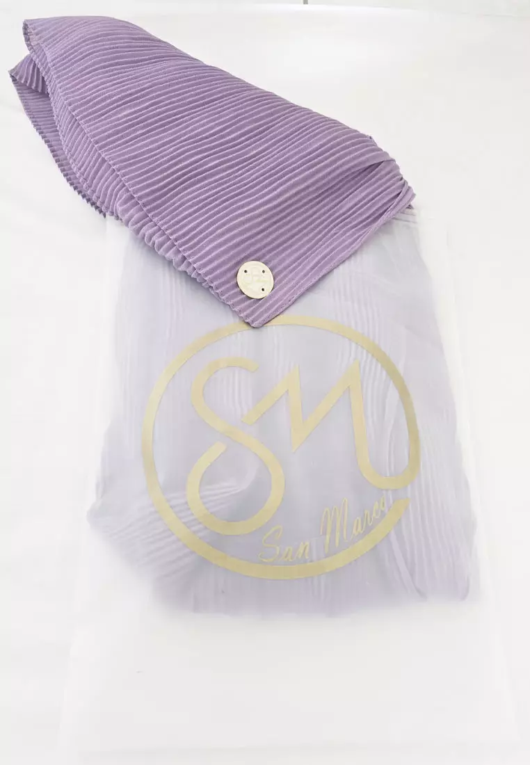 Hijab Wanita Full Pleats Plain Shawl Syal Wanita Plisket Lavender
