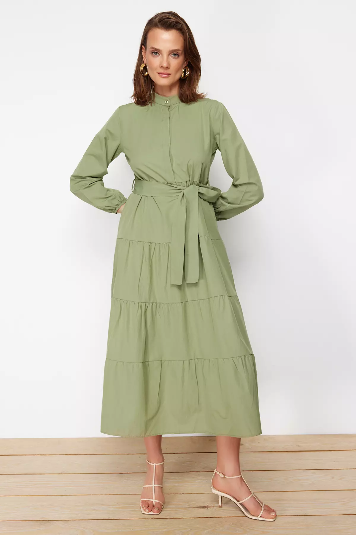 Khaki Belted Maxi Dress