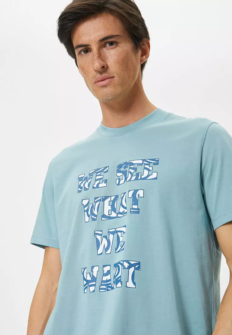 Koton Herren T-Shirt Mit Slogan Print – 100% Baumwolle, Kurzarm, Crew Neck, Größe L, Schwarz