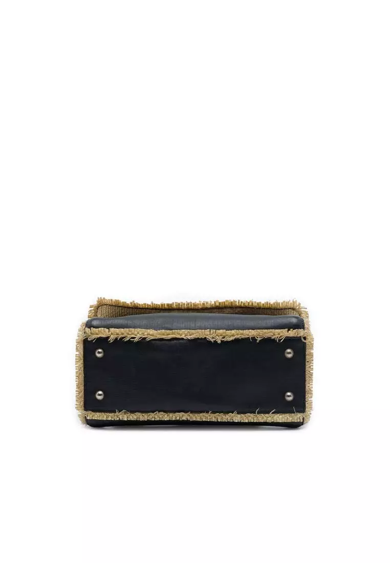 Pre-Loved Chanel Cc Raffia Fringe Trimmed Calfskin Chain Flap