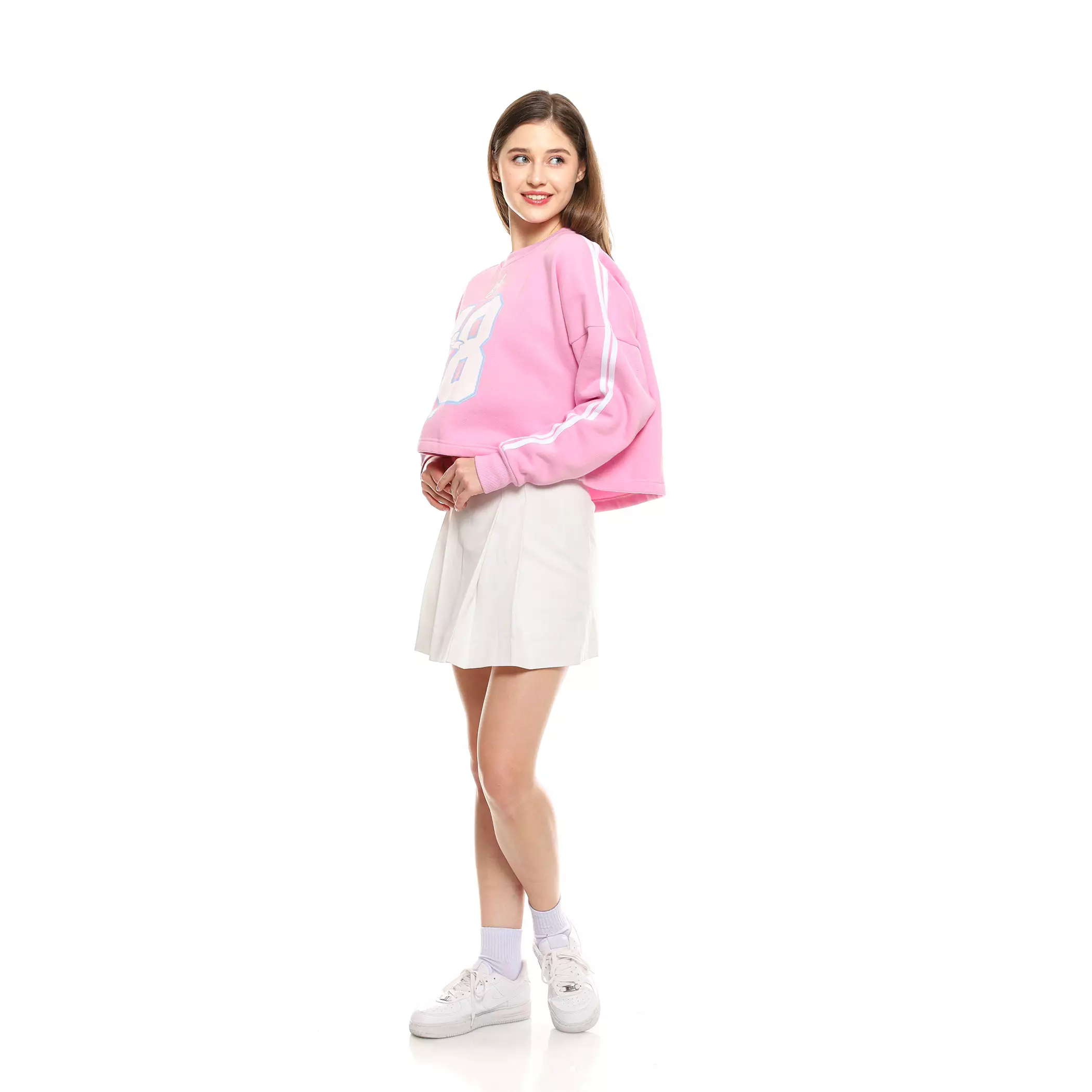 Enough For Today - Sweater Crop Oversize Crewneck Wanita Coquette 18 Pink Variasi Garis