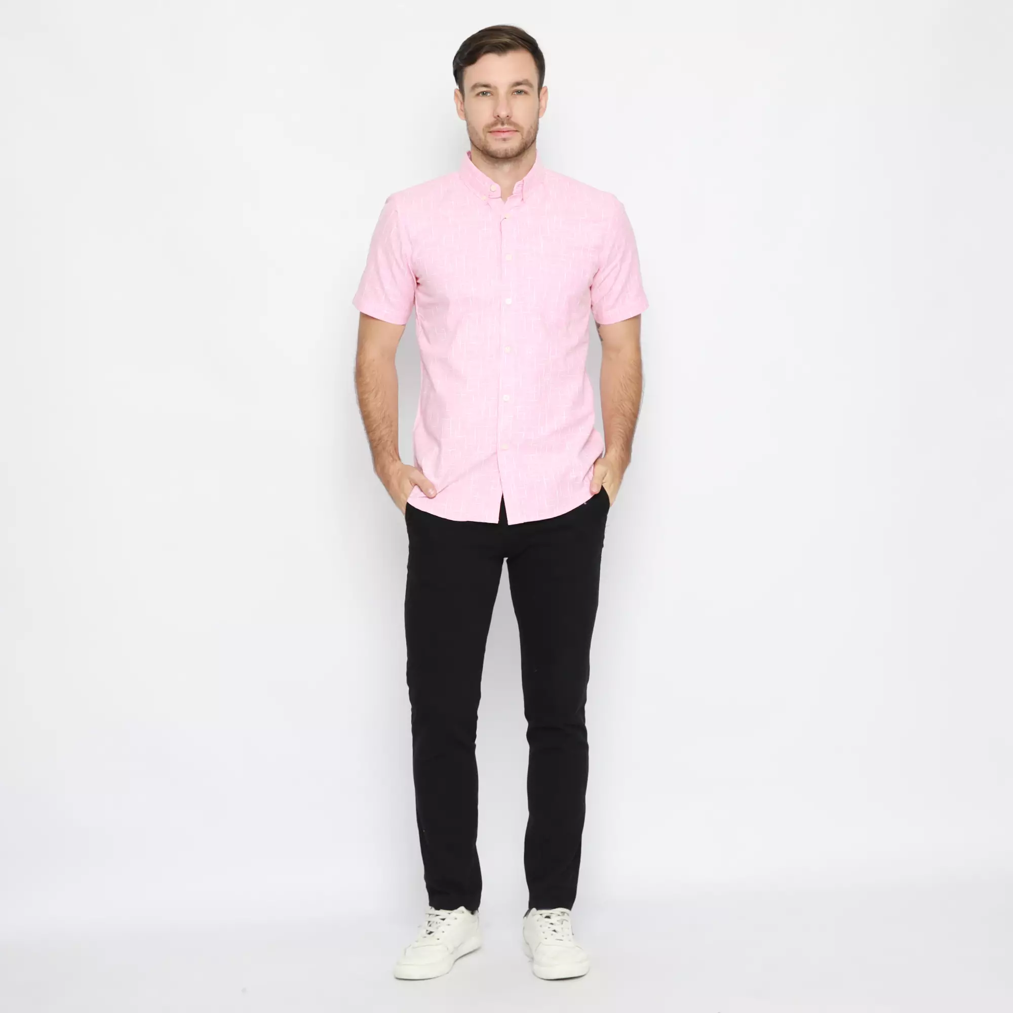 Platini Kemeja Pria Motif LenganPendek Pink 63240