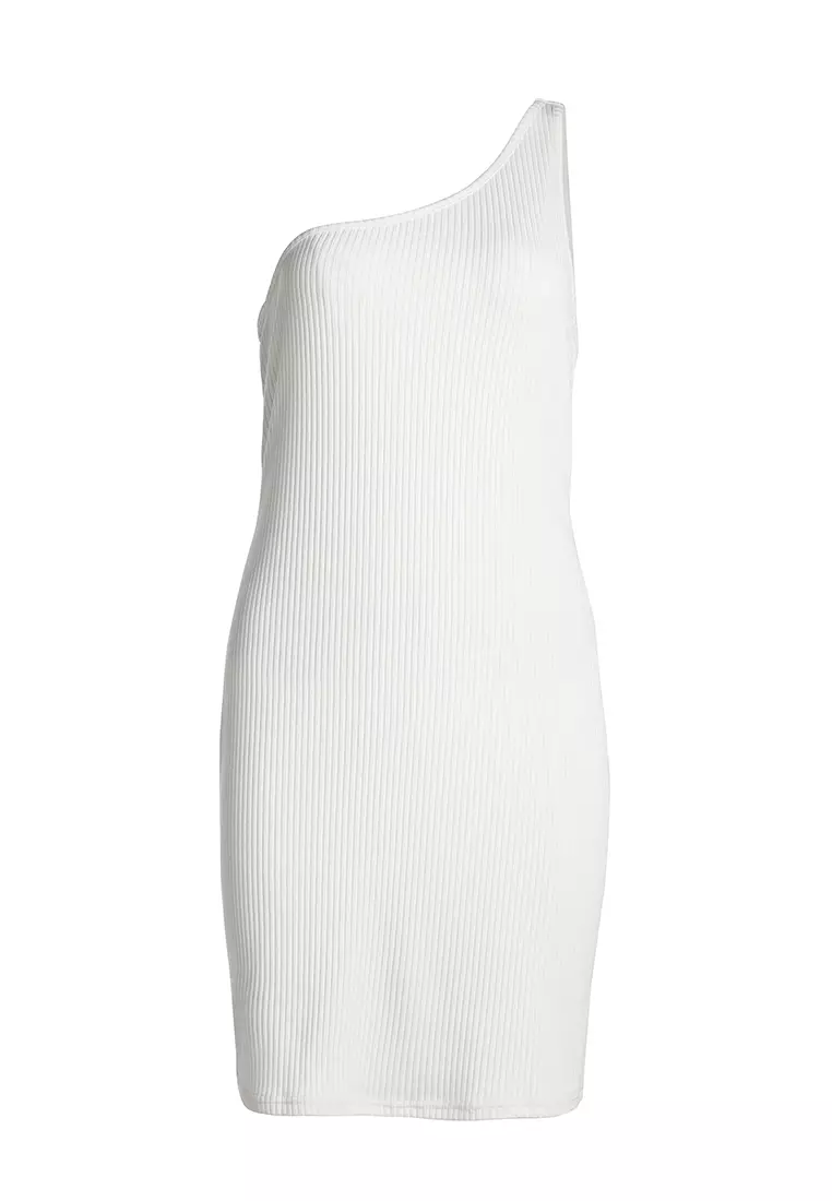 White One Shoulder Bodycon Knitted Dress