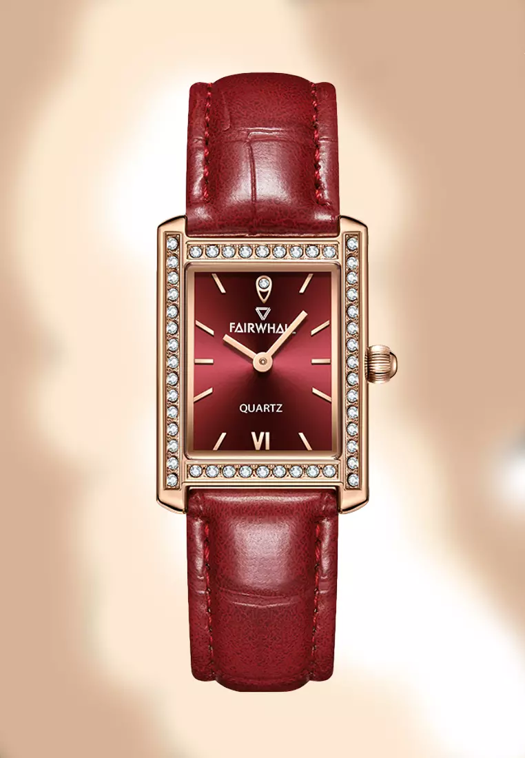 女士石英手錶，24 毫米，皮革錶帶