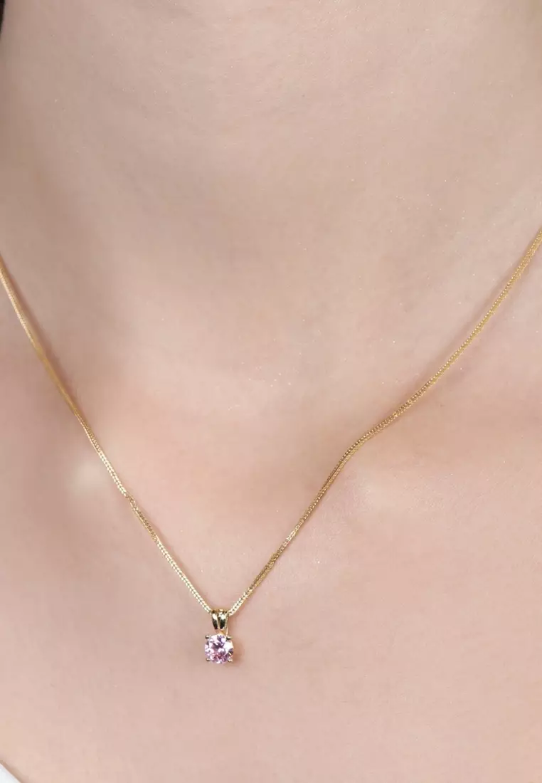 Birthstone Round Pendant - (October) Tourmaline Colored Cubic Zirconia 18k Gold