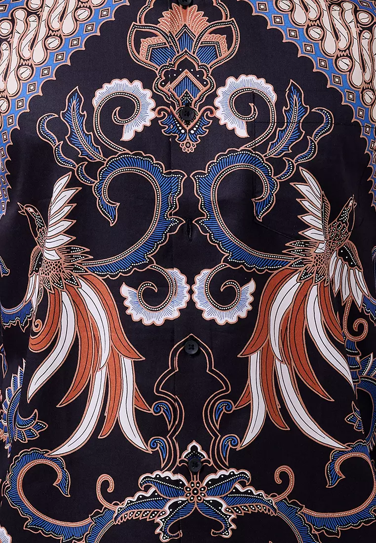 MANZONE - Kemeja Batik Lengan Panjang Pria Harisdarma Modern Fit - Black Warna Black