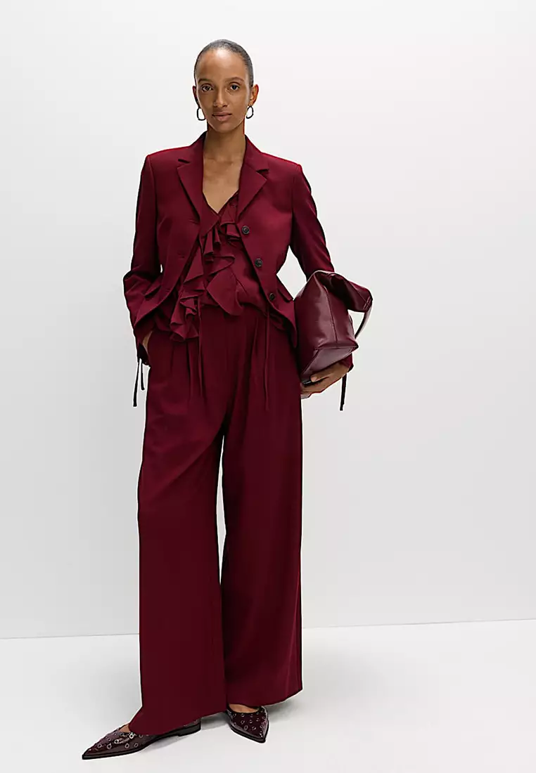 Wool Blend Tailored Wide Leg Trousers
