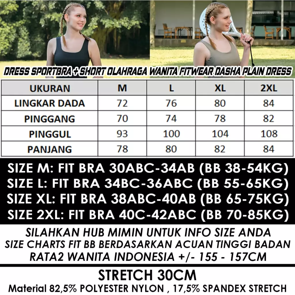 Fitwear - Dress With Sportbra & Inner Olahraga Wanita DASHA TENNIS DRESS PLAIN - BLACK