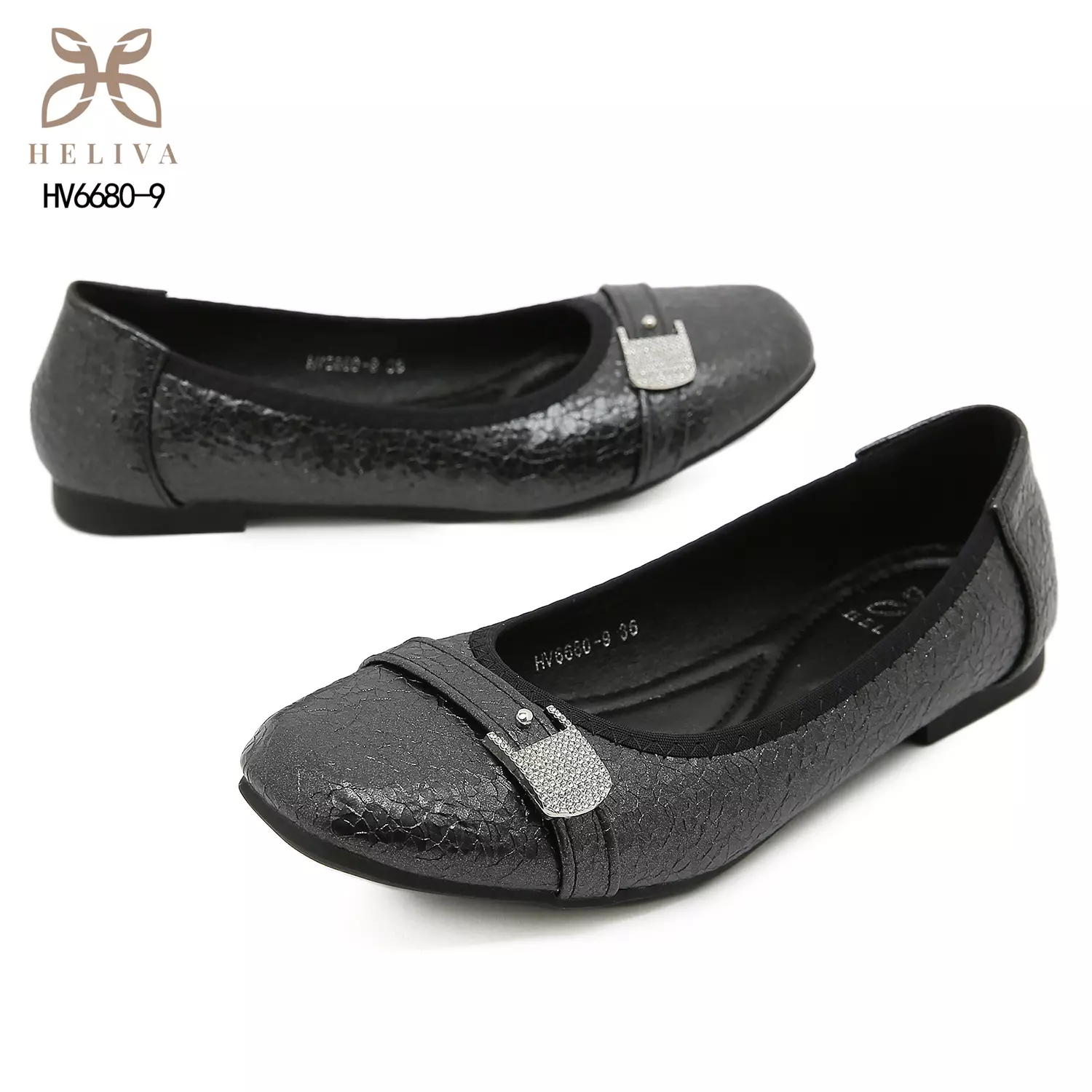 Heliva Alora Crackled Flat Shoes with Crystal Buckle Detail HV6680-9