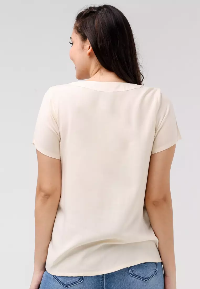 Woven Plain Rayon Short Sleeves Blouse