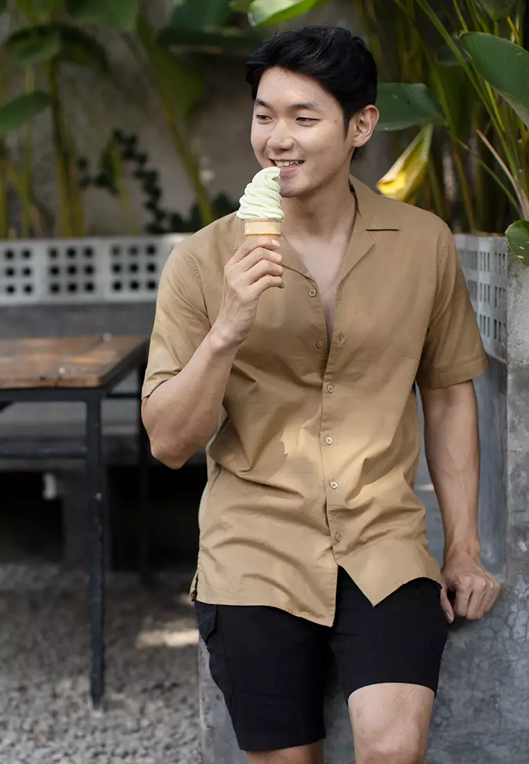 Kemeja pendek pantai Coklat OXCON summer shirt Mustard