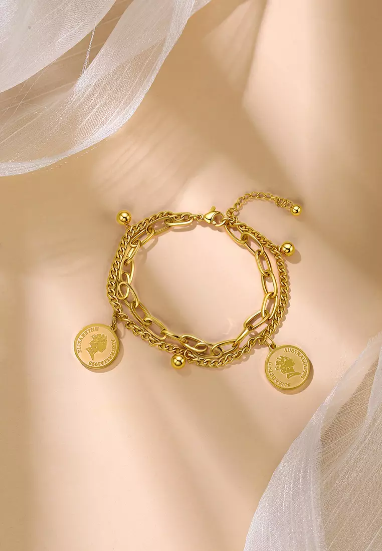 Gelang Wanita Gelang Korea Titanium Anti Pudar Vintage Fashion Style Gelang Cewek Original gold