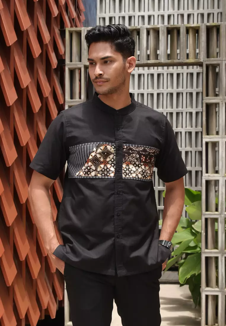 Hadinata Batik Koko Cap Pendek Faiz Black Raya Series