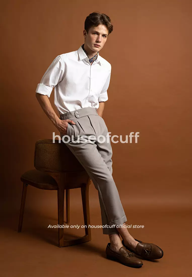 Houseofcuff Celana Panjang High Waist Gurkha Button Pria Side Tab Abu Abu