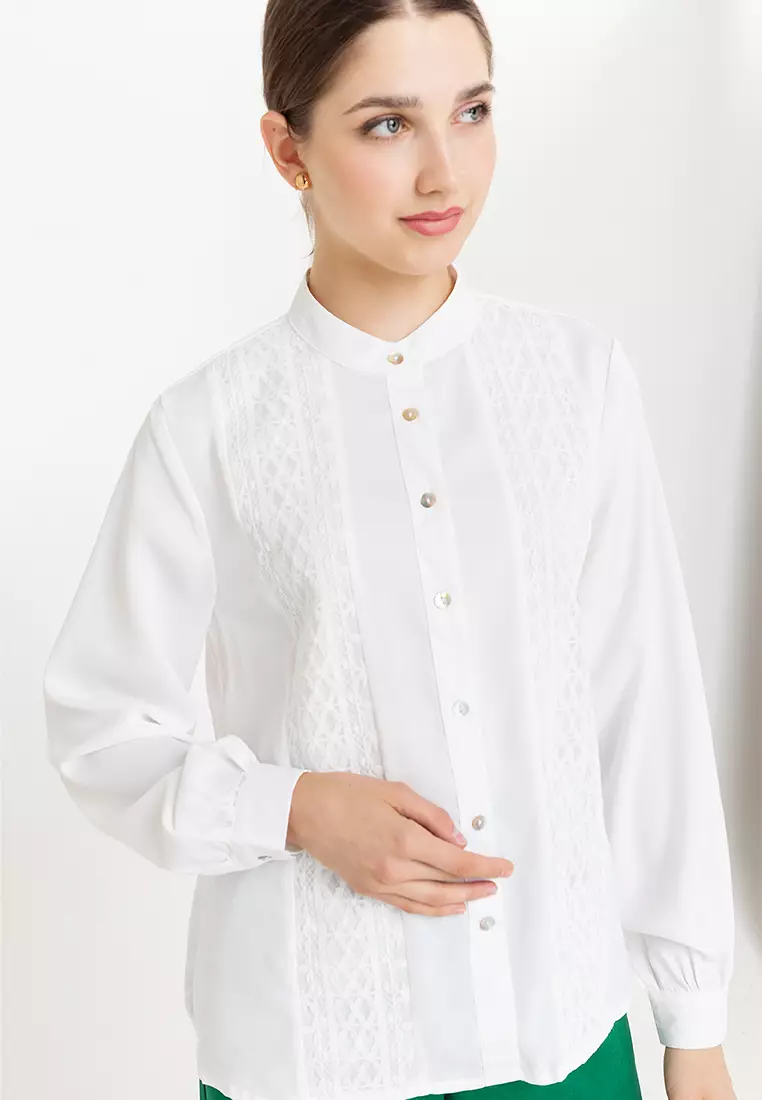 Cridal Embroidery Paneled Filipiniana Shirt