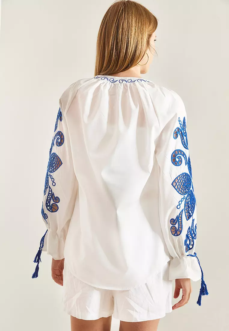 Lapel Collared Embroidered Casual Shirt