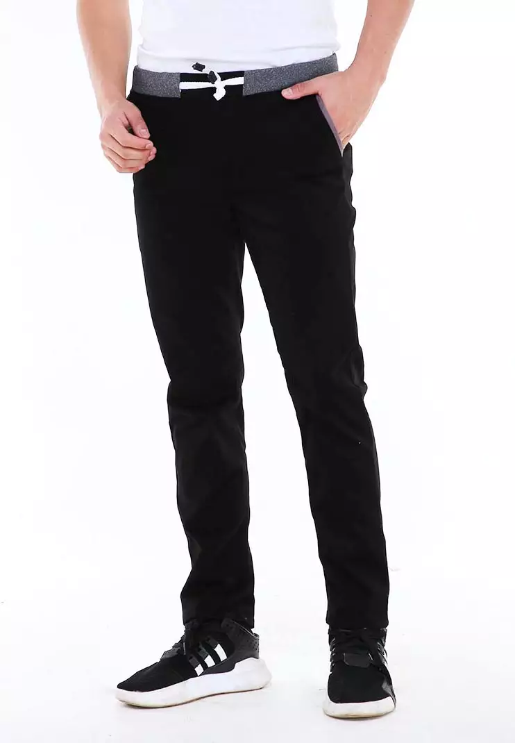 Locko Celana Panjang Chino Pria Karet Elastis Casual Long Pants Material Cotton ORIGINAL - Black
