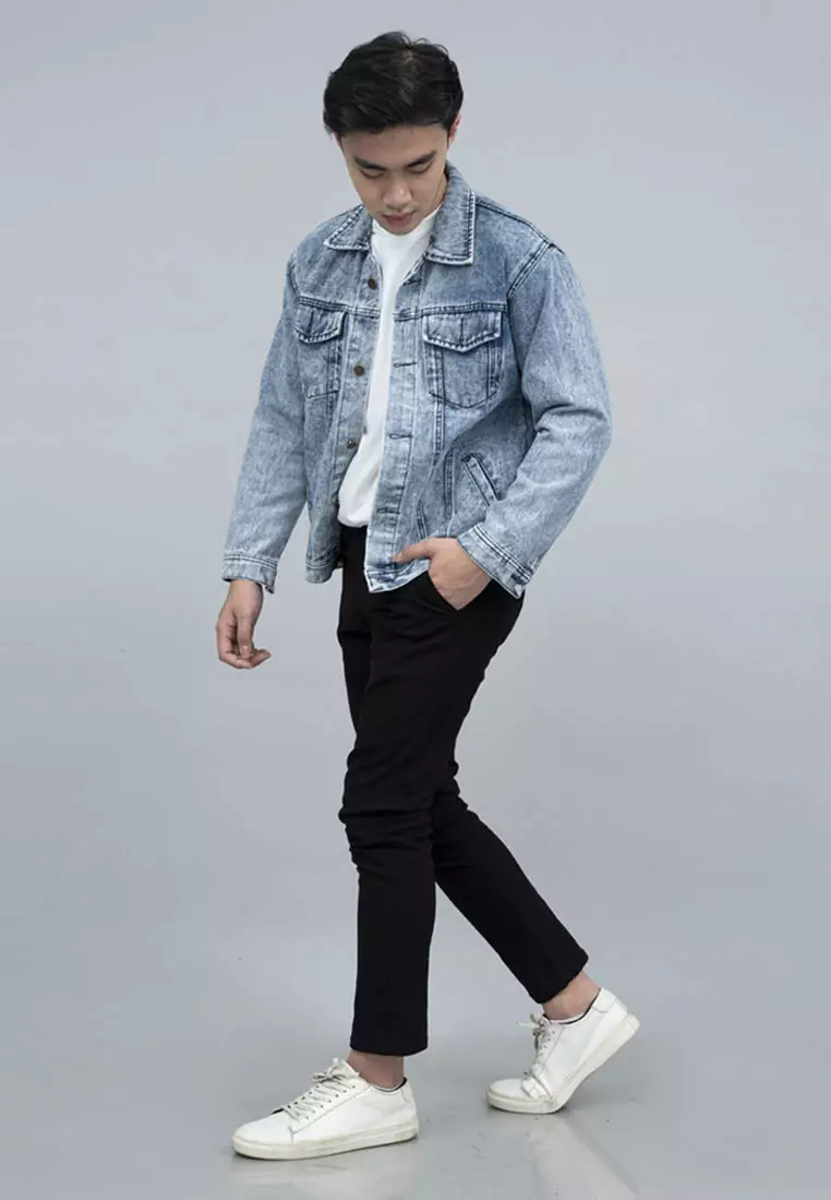 Houseofcuff Jaket Denim /Jeans Tebal Unisex Pria Biru Pudar