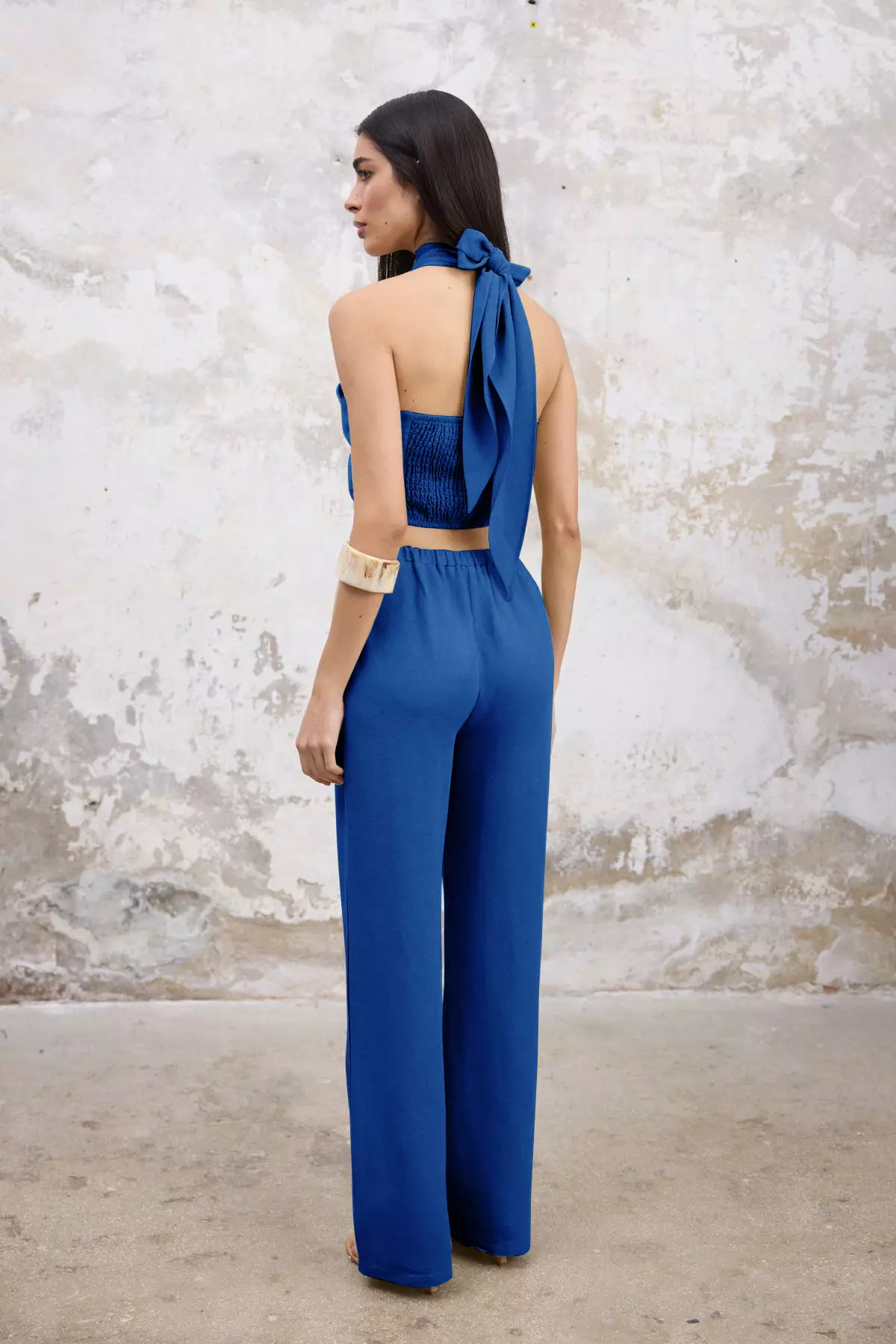 Indigo Linen Content Blouse Pants Bottom Top Set