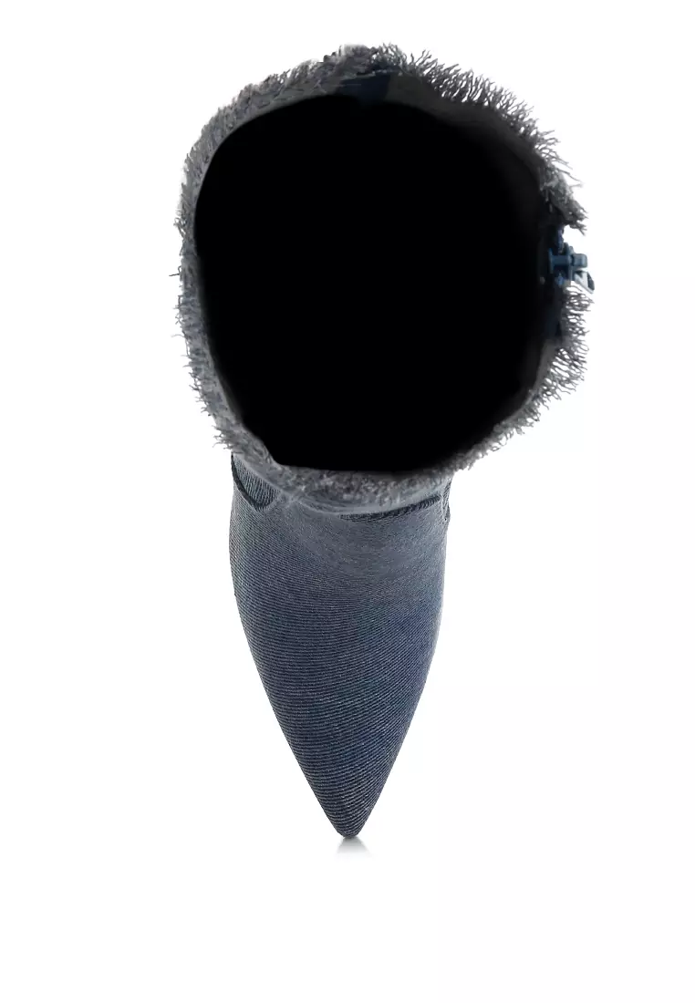 仿舊牛仔布中筒靴