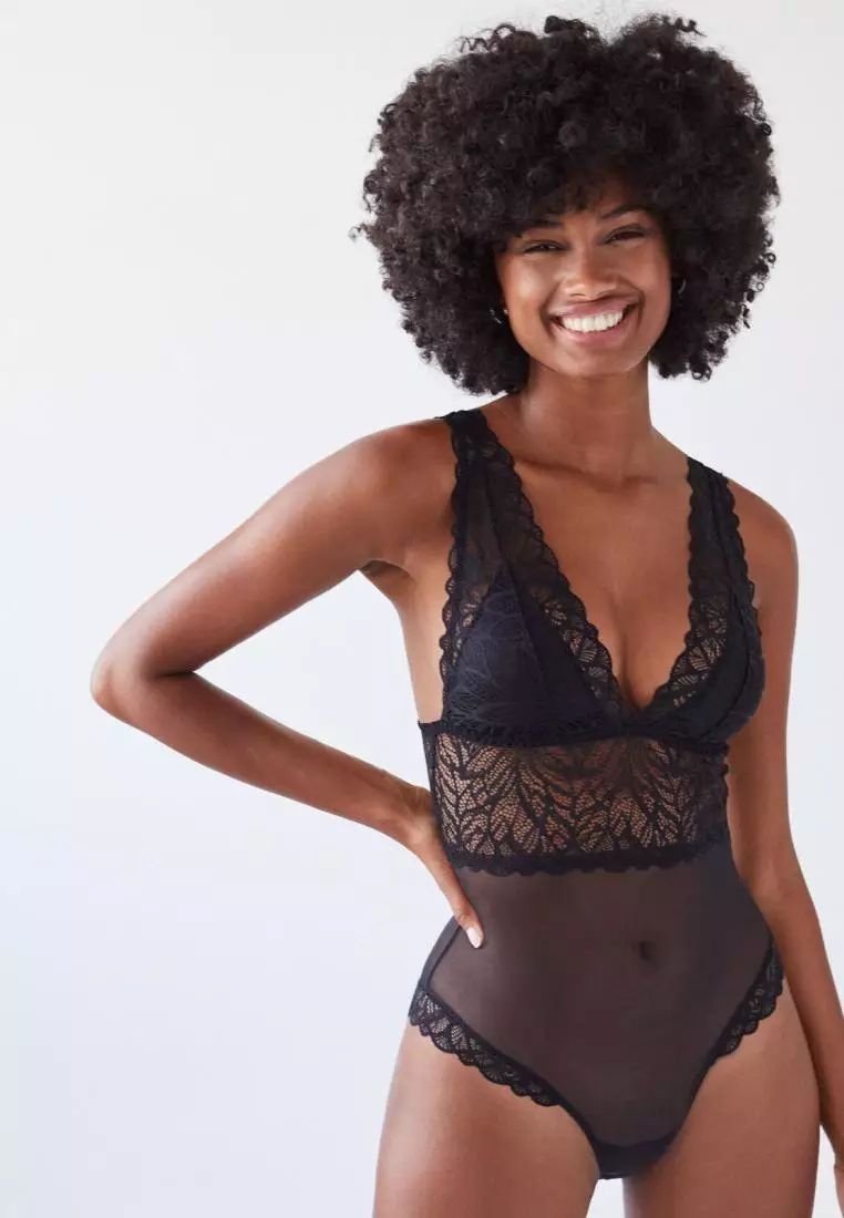 Buy women'secret Black Lace Triangular Bodysuit 2024 Online