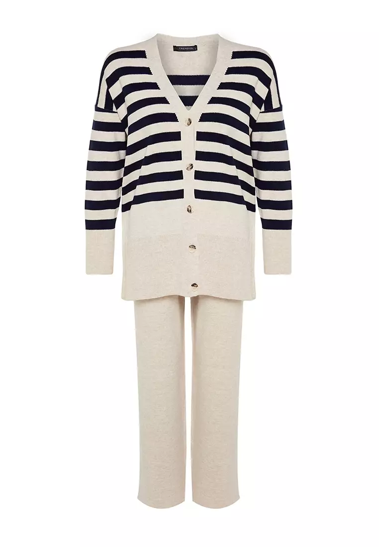 Stripe Knitted Cardigan and Trousers Set