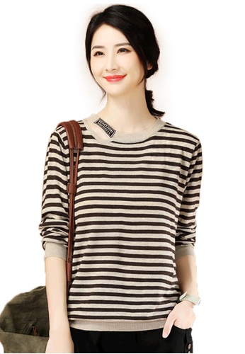 A-IN GIRLS brown and beige Fashion Striped Sweater 95A62AADD05564GS_1