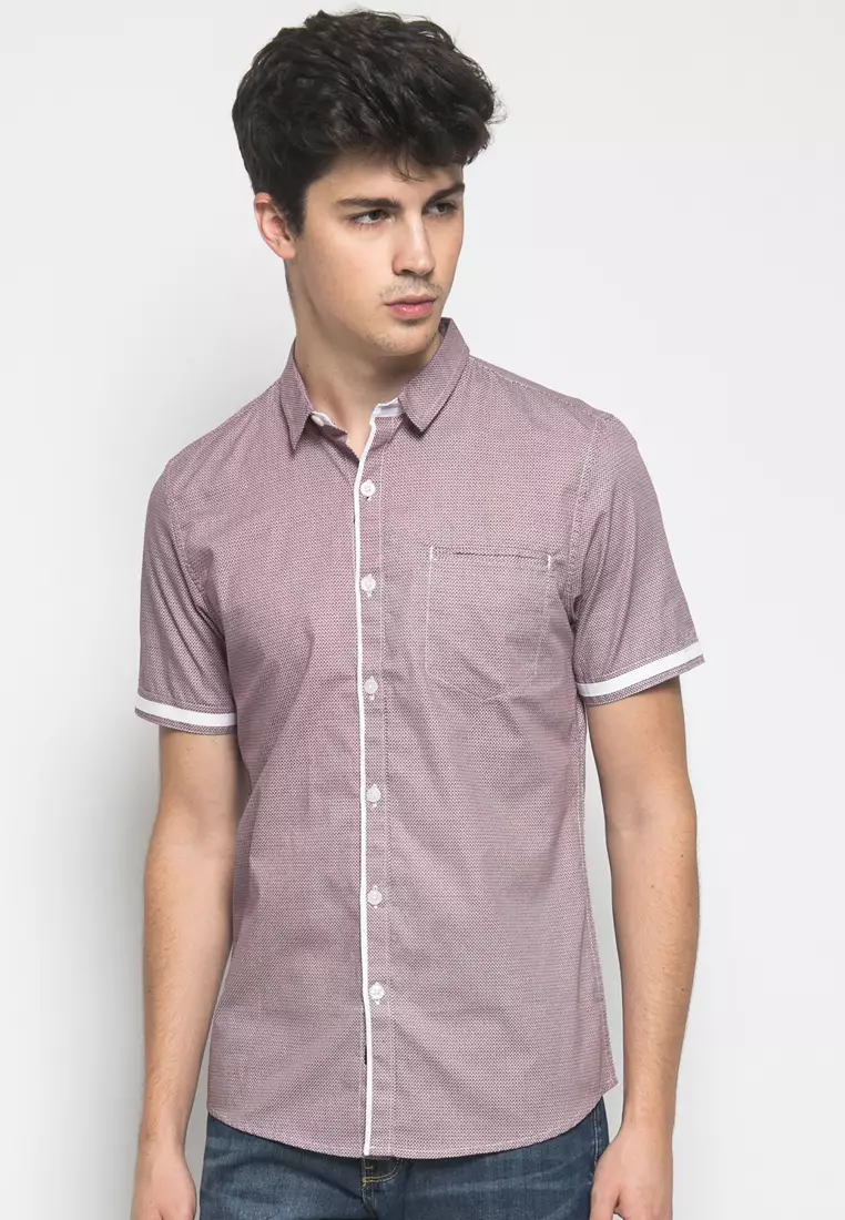 Slim Fit - Kemeja Casual Active - Motif Penuh - Merah