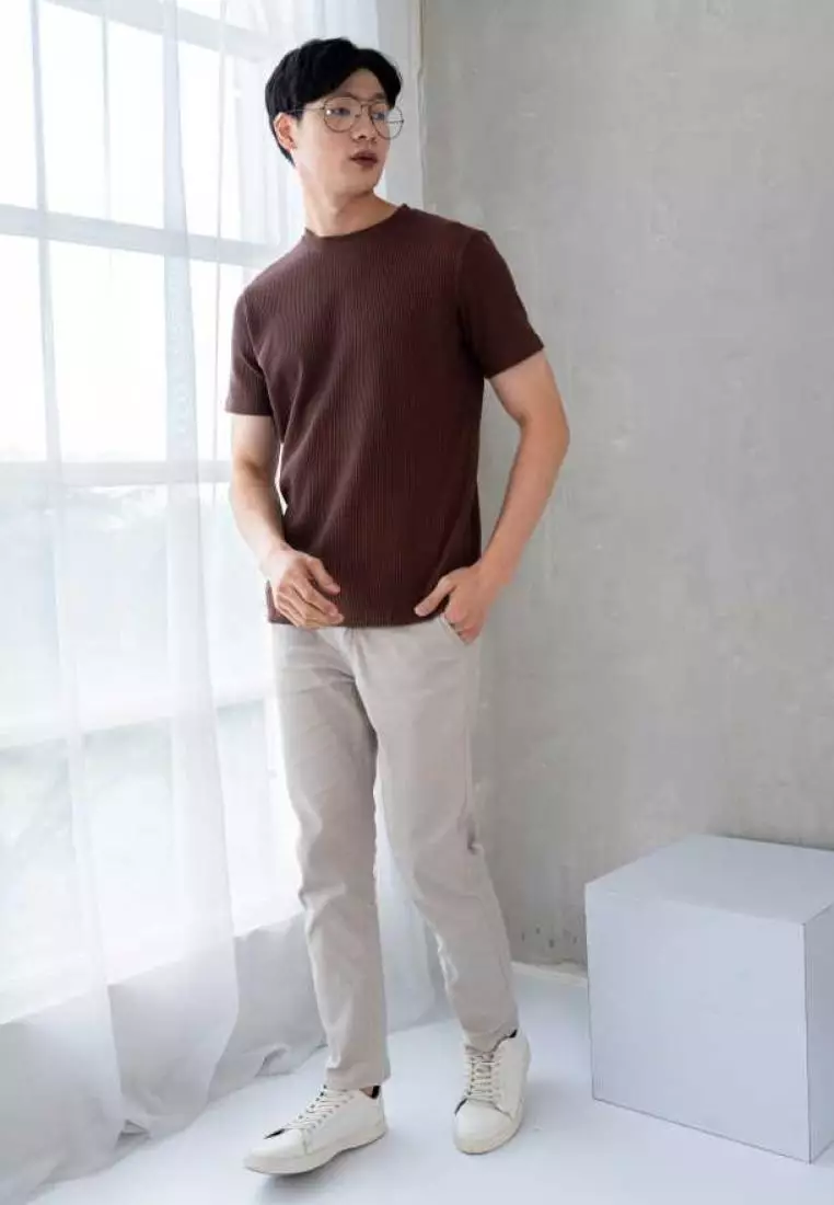 Kale Waffle Brown / Kaos Polos Tekstur Lengan Pendek Pria / Unisex