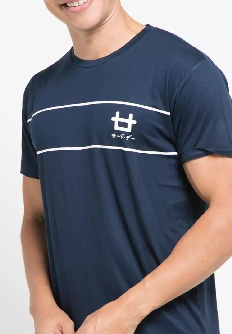 MTG77 2lines logoicon kaos pria simple jepang unisex navy