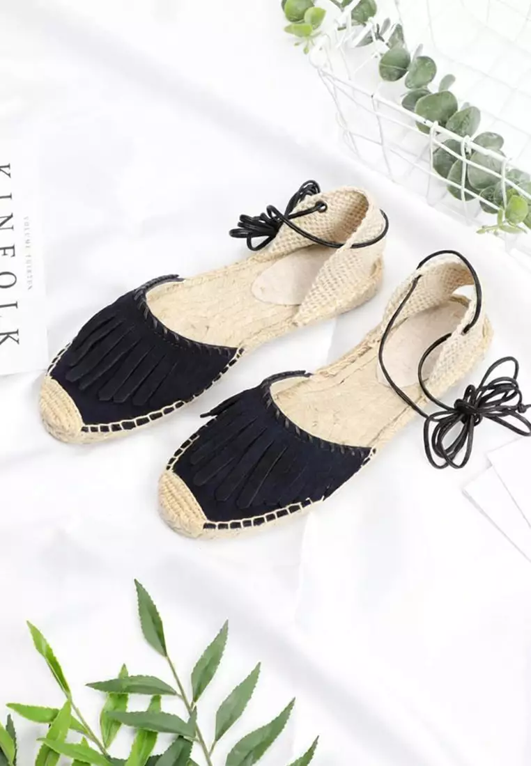 Lace Up Tassel Cow Suede Sandals HB007
