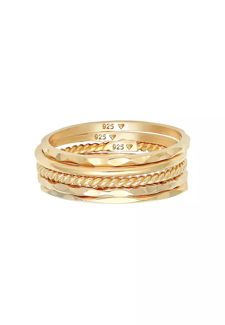 Cincin Perhiasan Perak 925 Wanita Set Stacking Minimalist Gold Plated