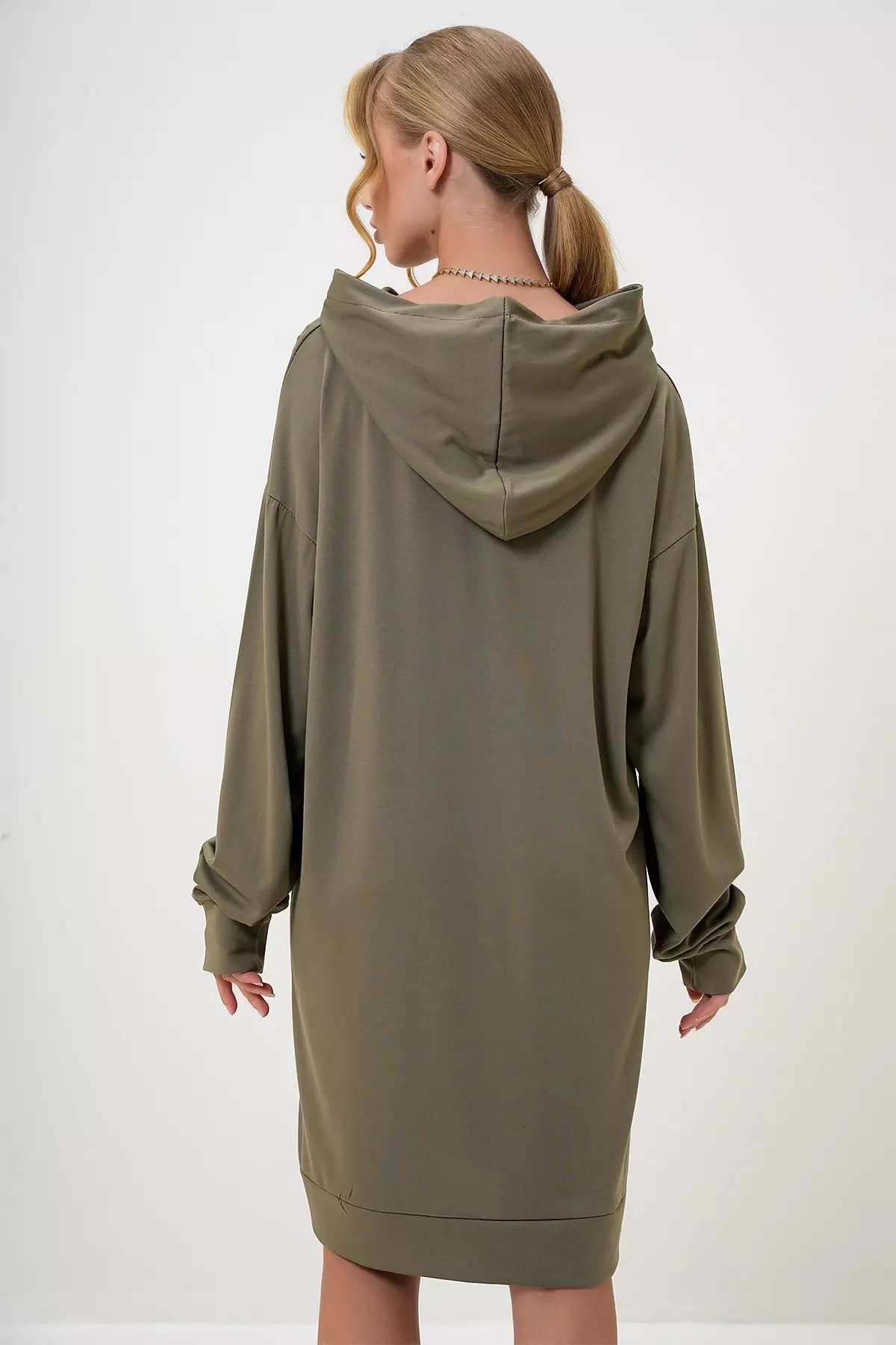Women's Khaki Hooded Sweatshirt Dress