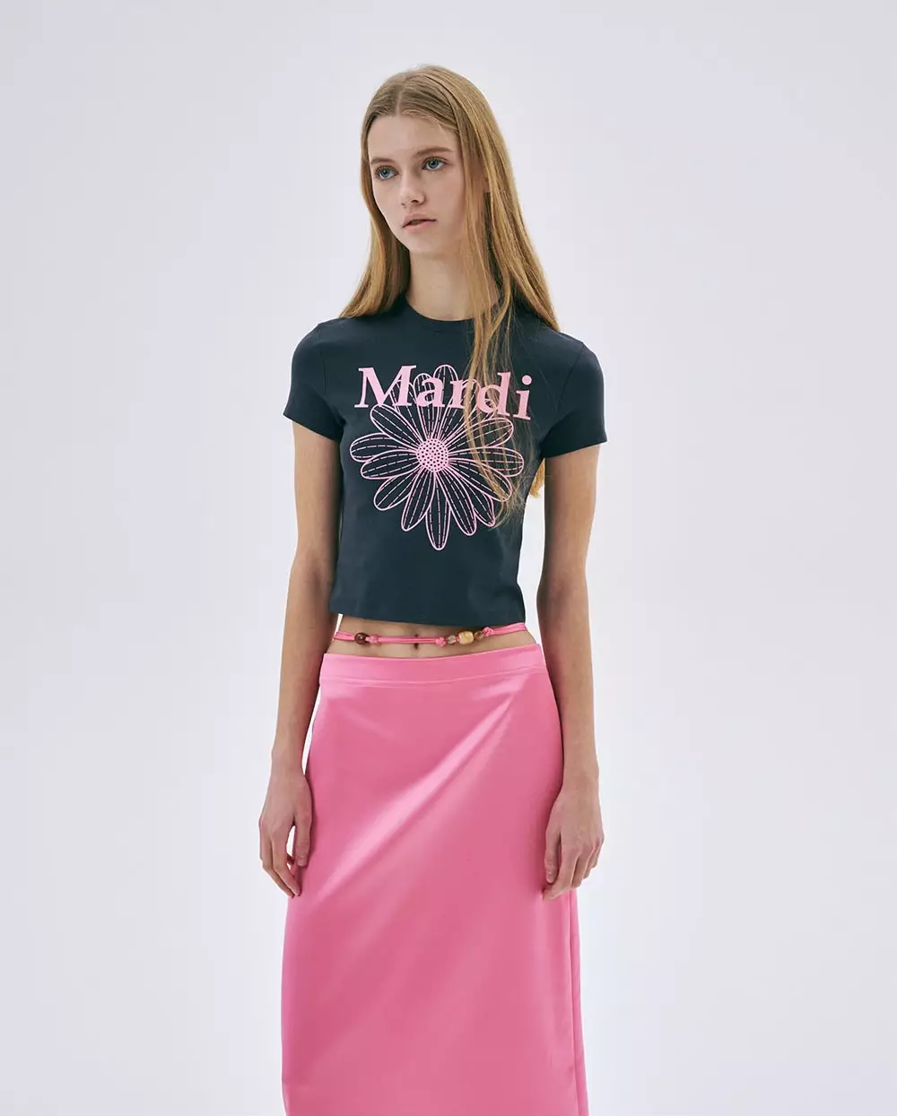 Cropped Tshirt FLOWERMARDI Charcoal Pink