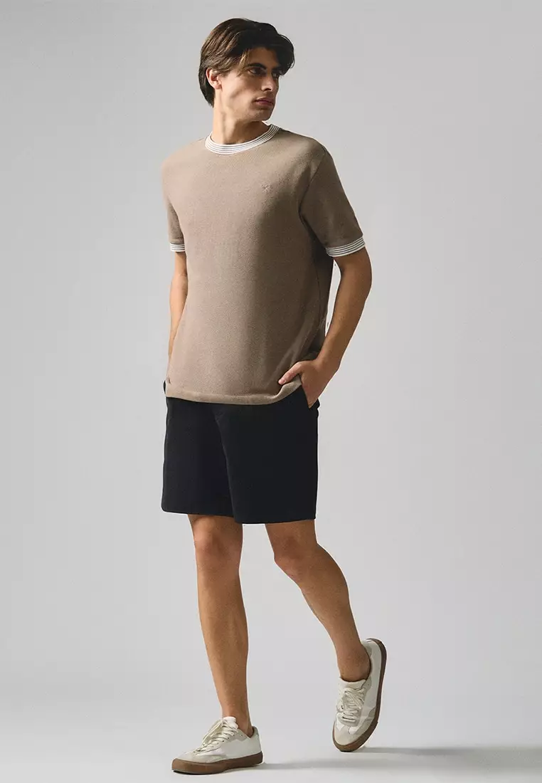 Regular Fit T-Shirt With Multiple Contrast Tipping Detail In Textured Knit