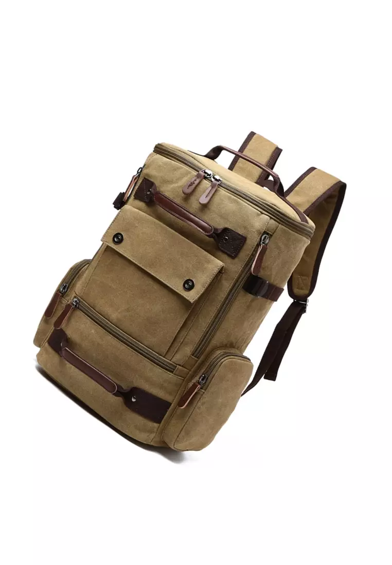 Dermash Tas Ransel Canvas Backpack School Travel Bag Laptop 15.6 Inch ORIGINAL - Khaki