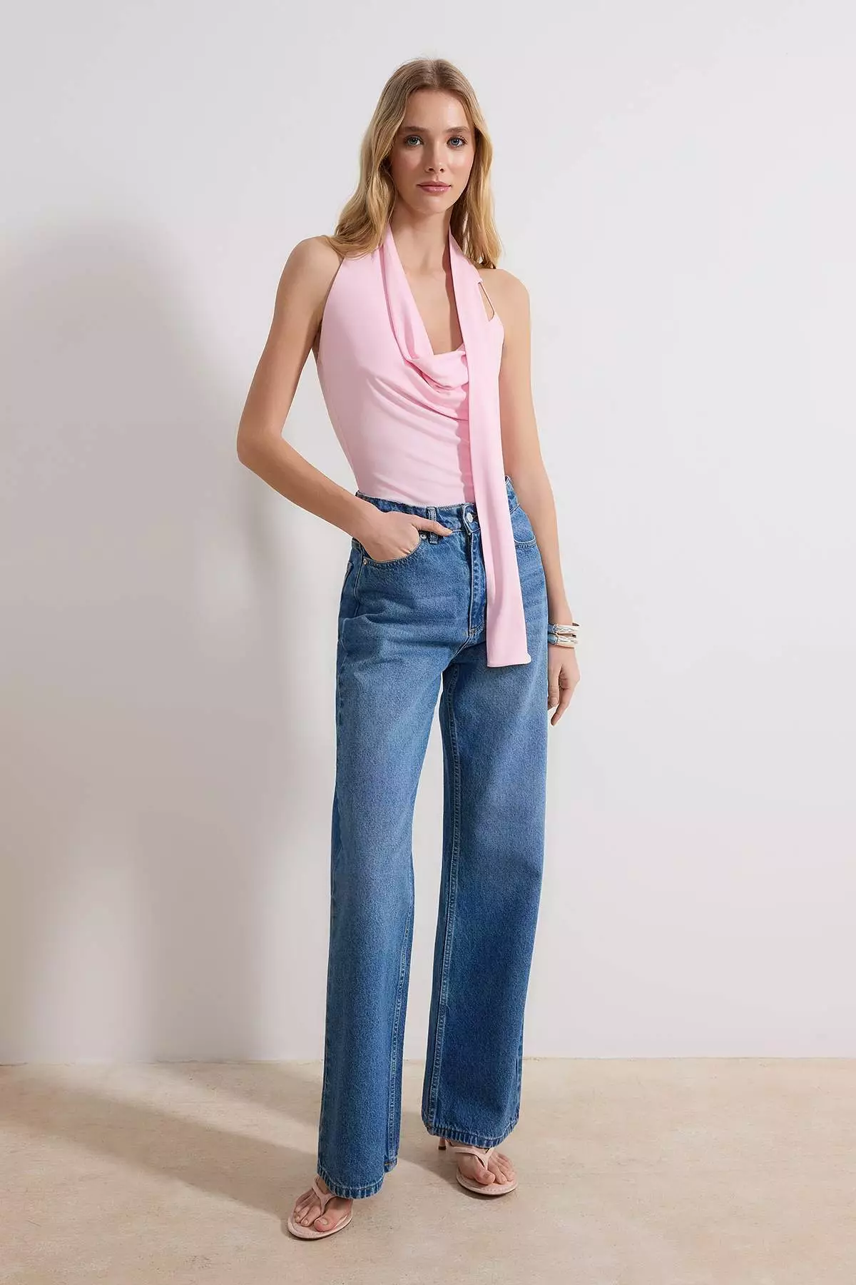 Pink Fitted/Degaje Collar Sleeveless Soft Knitted Blouse Twoss26Bz37