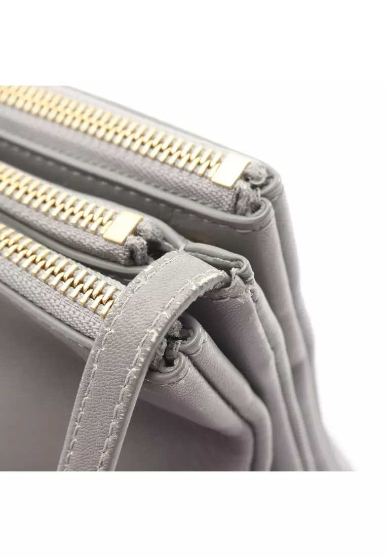 Pre-Loved Celine TRIO LARGE trio Large Shoulder bag leather gray