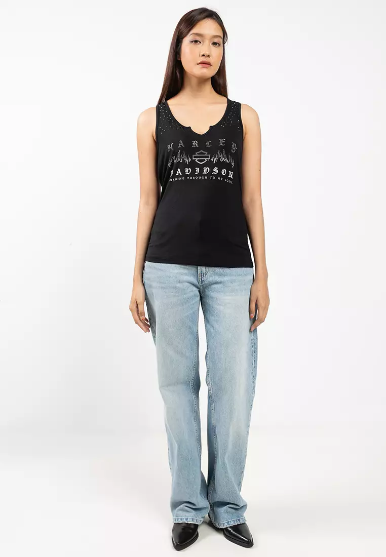 Women's Bling H-D® Slow Burn Notch Neck Tank - Harley Black